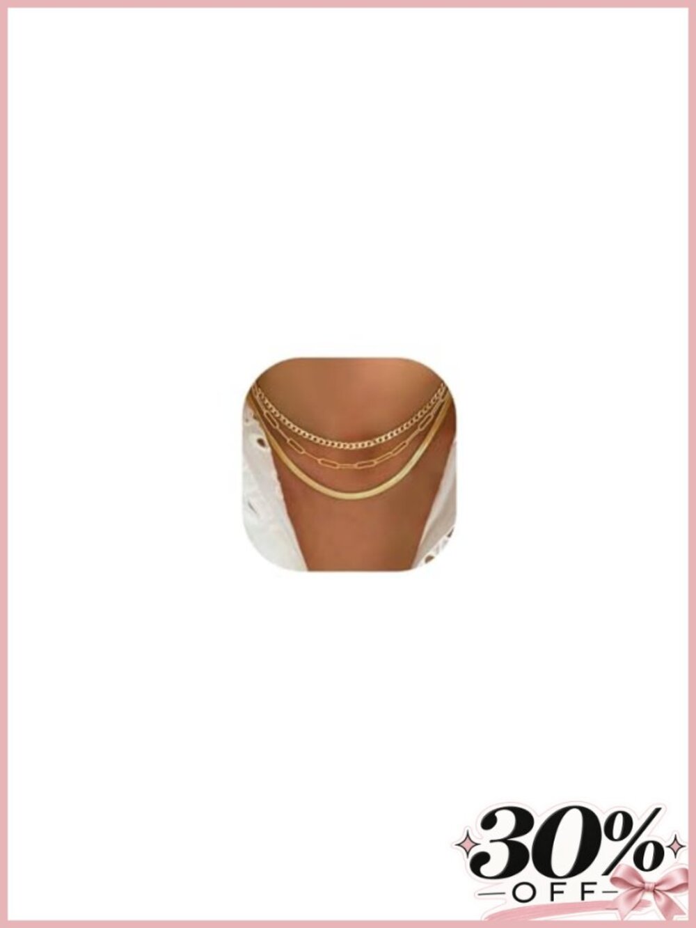 Gold Plated 3-Piece Layered Necklace Set for Women Herringbone Paperclip Cuban